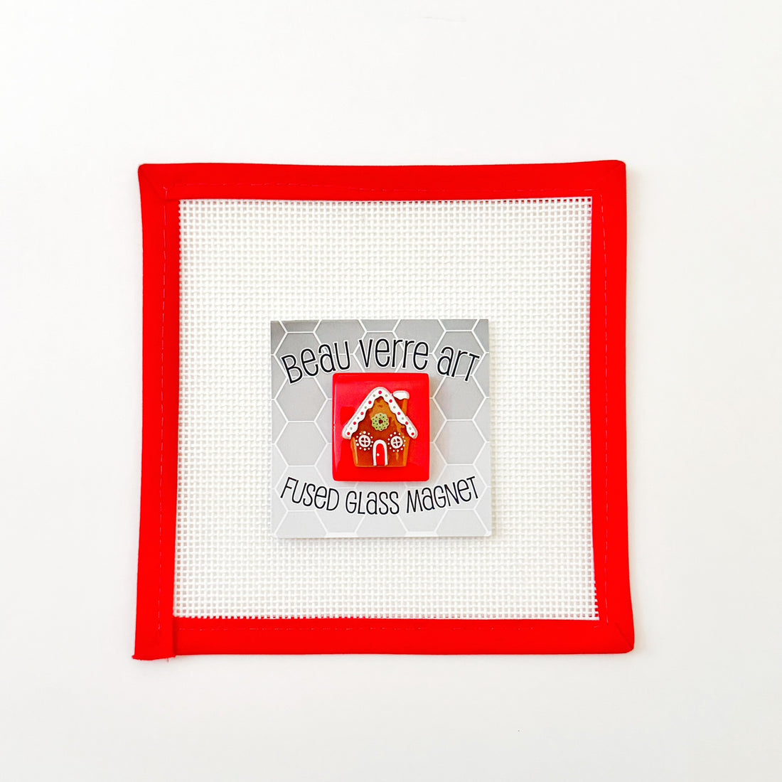 Gingerbread House on Red NeedleminderBeau Verre ArtNeedleminderThe Red Thread Atelier