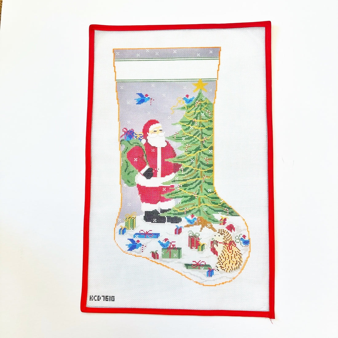Santa with Forest Friends StockingKCNCanvasThe Red Thread Atelier