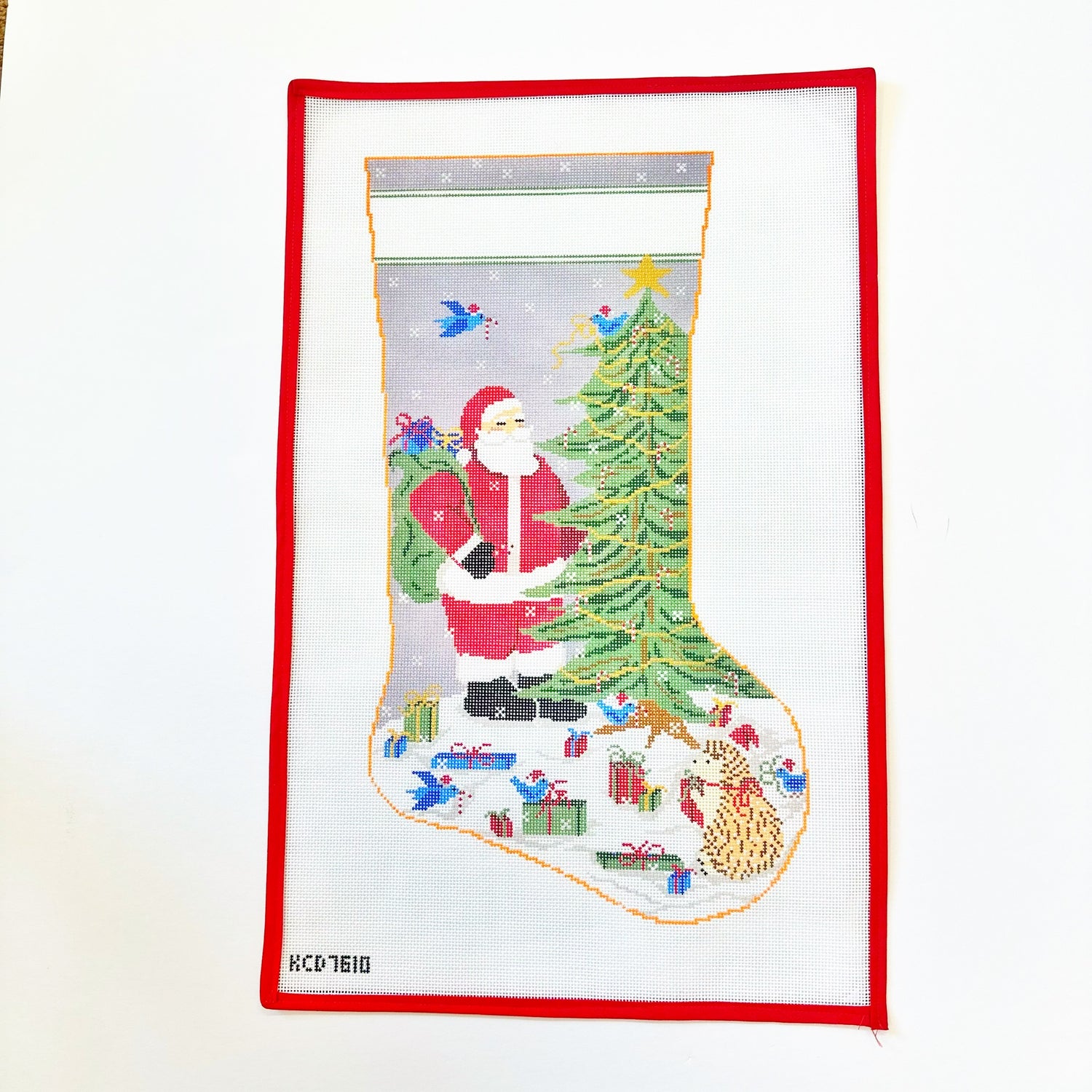 Santa with Forest Friends StockingKCNCanvasThe Red Thread Atelier