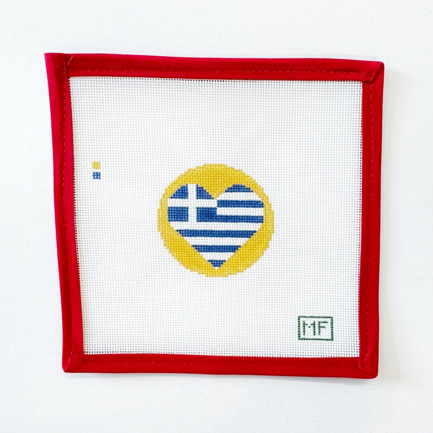 Heart Flag Round - GreeceMF NeedlepointCanvasThe Red Thread Atelier
