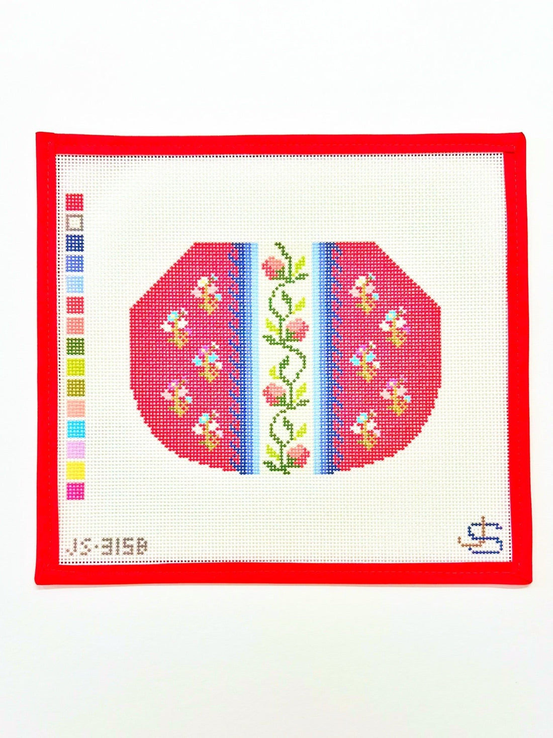Kiss Lock Bag Canvas - Floral Stripe on RedJeni Sandberg NeedlepointCanvasThe Red Thread Atelier