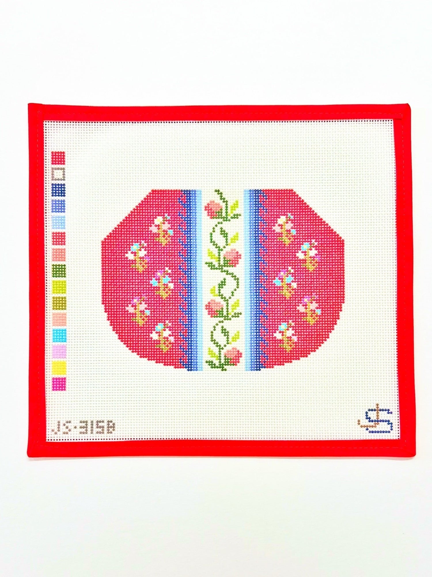 Kiss Lock Bag Canvas - Floral Stripe on RedJeni Sandberg NeedlepointCanvasThe Red Thread Atelier