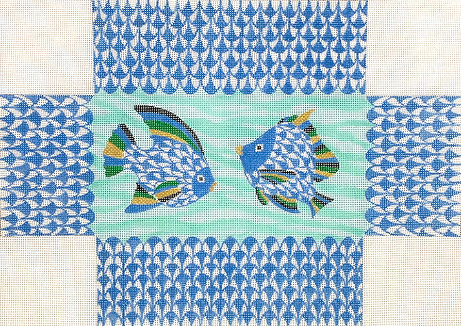 Fishnet Tropical Fish brick cover needlepoint canvas