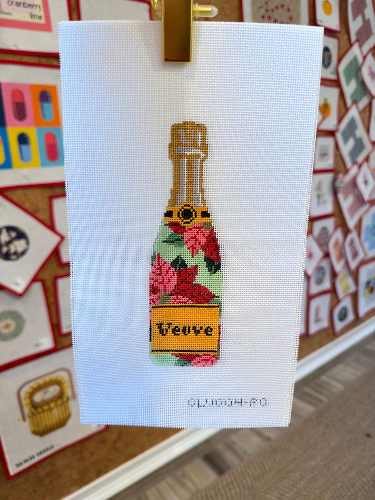 CLV004-PO Champagne Bottle - PoinsettiaCate La VieCanvasThe Red Thread Atelier