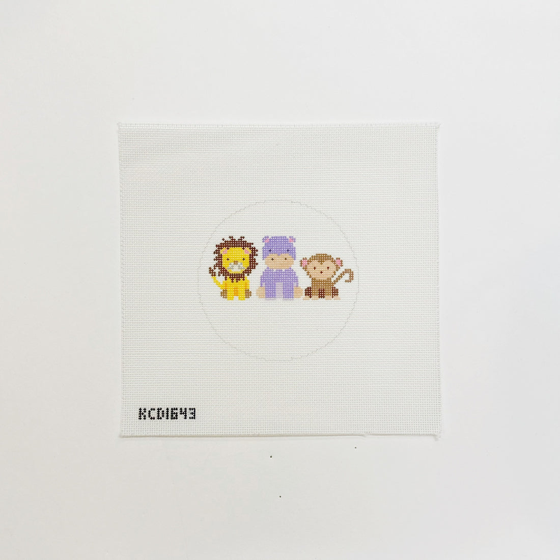 Zoo Animals Round - Lion, Hippo, MonkeyJennifer Hall NeedlepointCanvasThe Red Thread Atelier