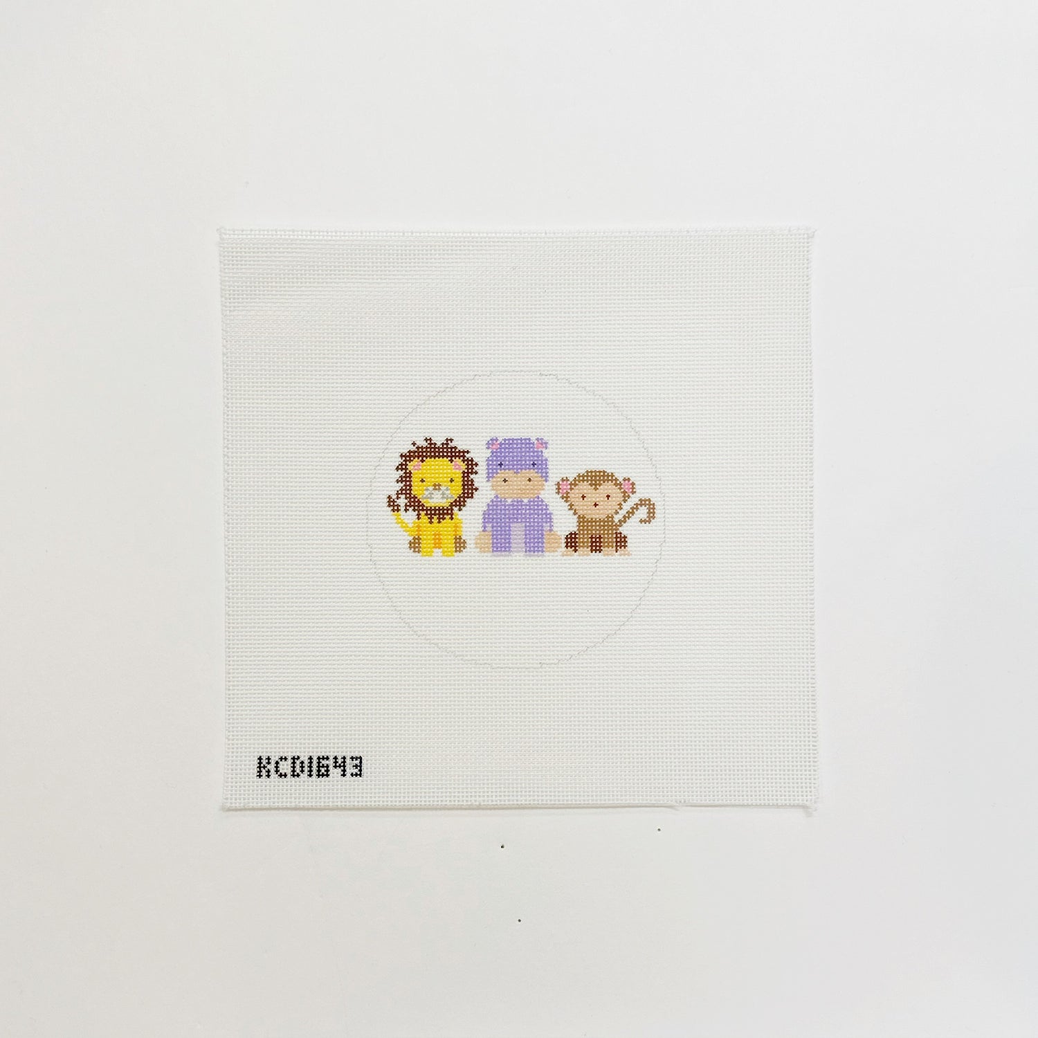 Zoo Animals Round - Lion, Hippo, MonkeyJennifer Hall NeedlepointCanvasThe Red Thread Atelier