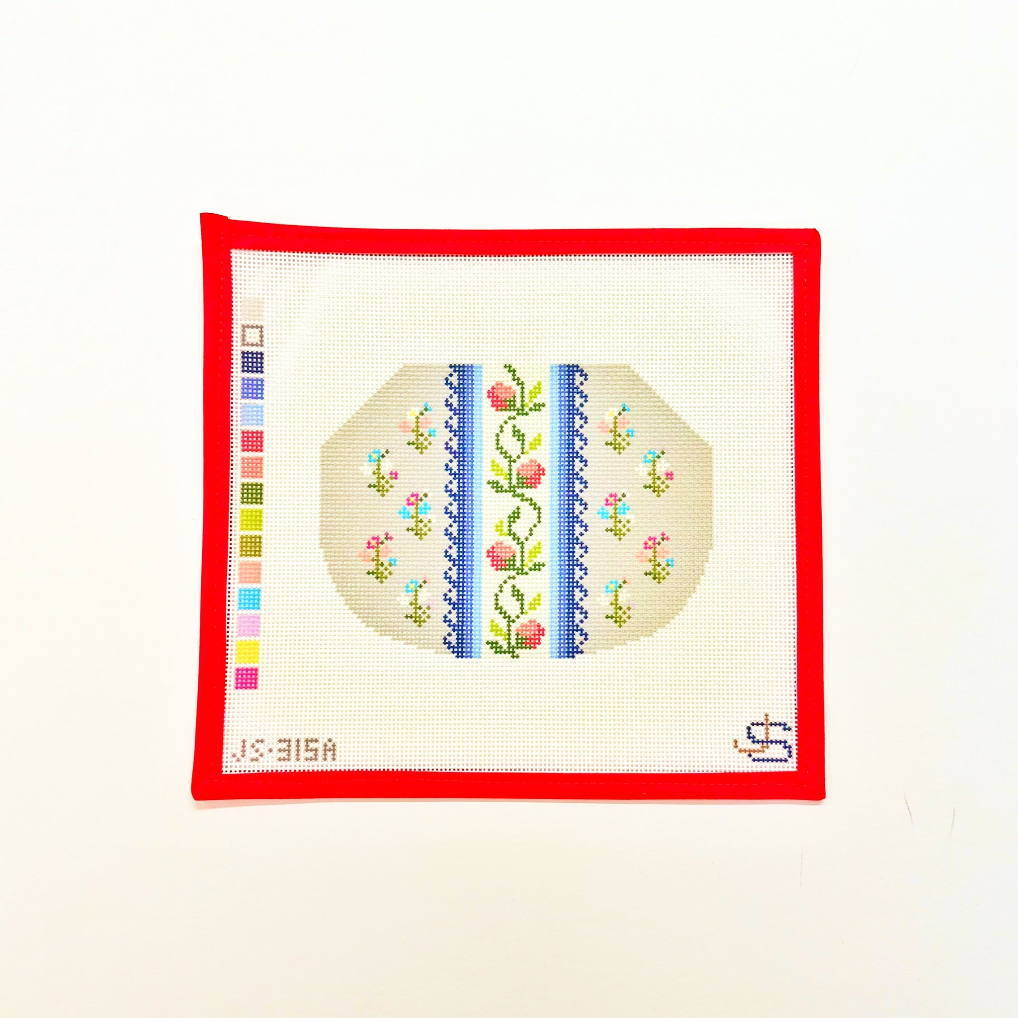 Kiss Lock Bag Canvas - Floral Stripe on GrayscaleJeni Sandberg NeedlepointCanvasThe Red Thread Atelier