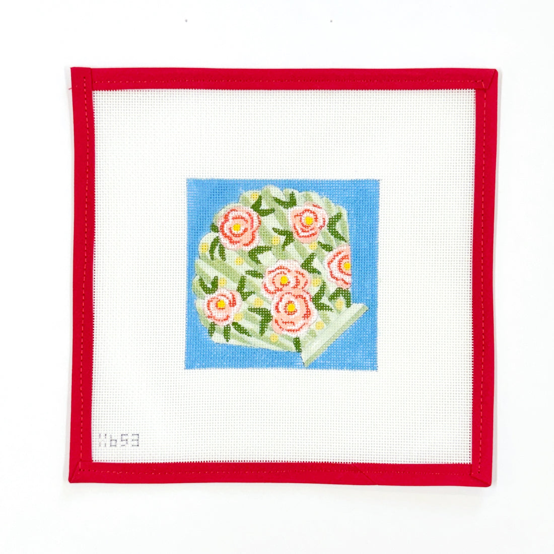 Green Striped Clam with Roses on Blue