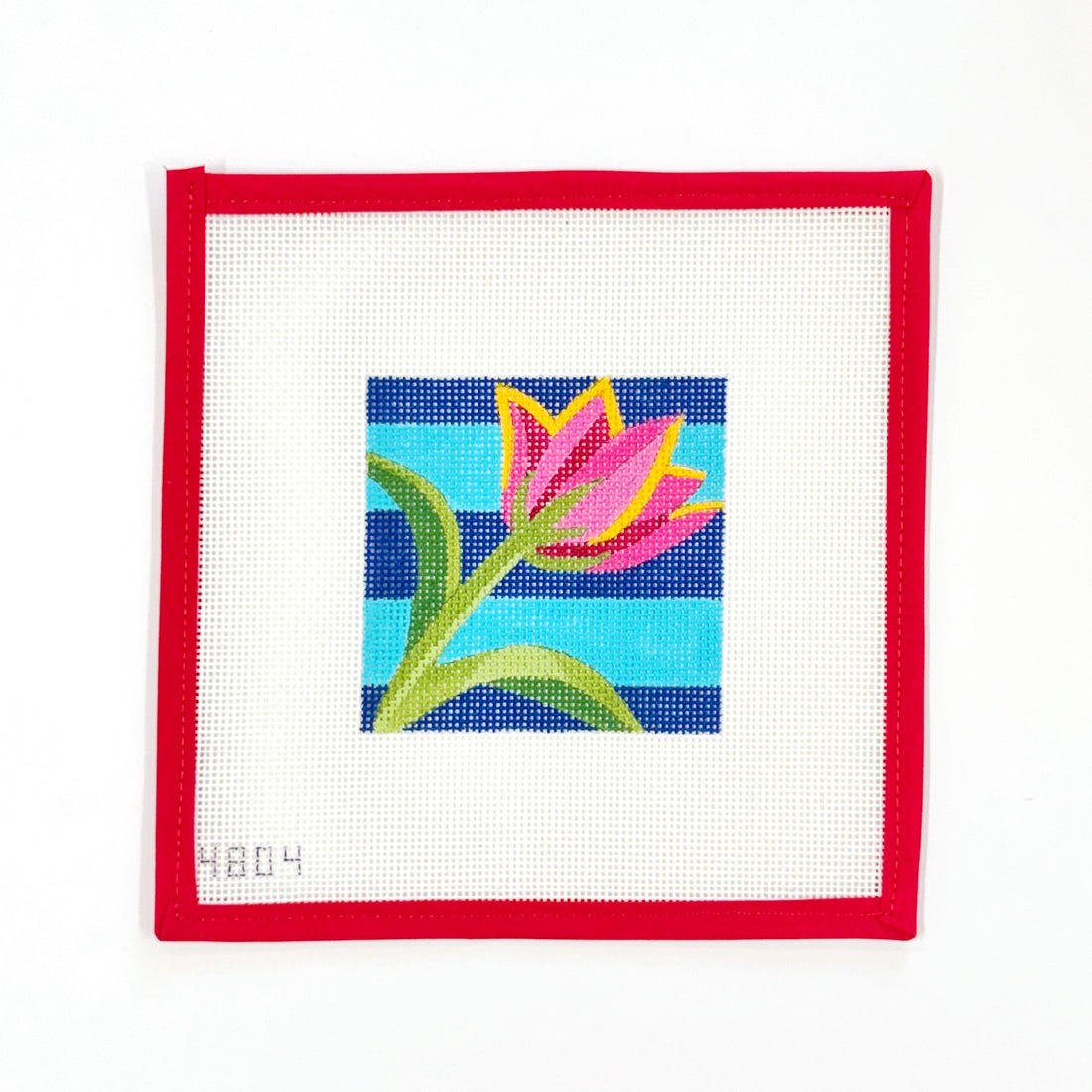 Pink Tulip on Blue Stripes