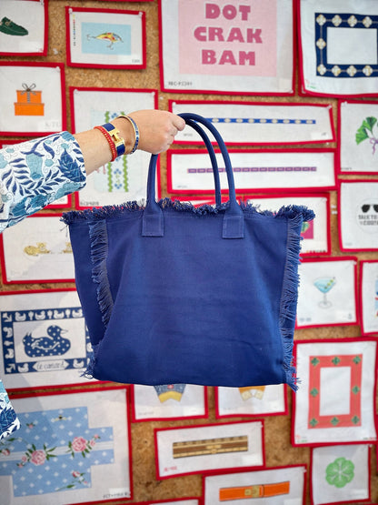 Large Navy Fringe Tote