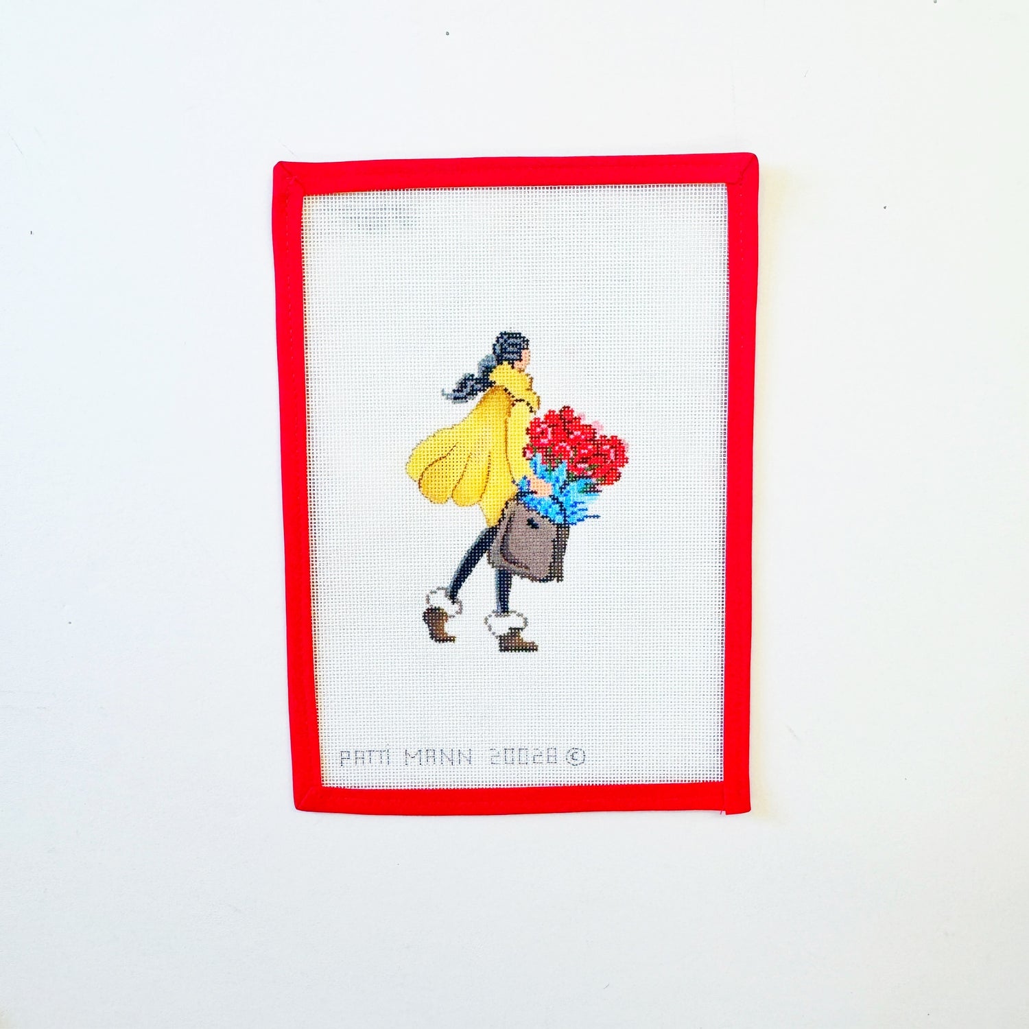 Girl in Winter Boots with Bag Full of Flowers