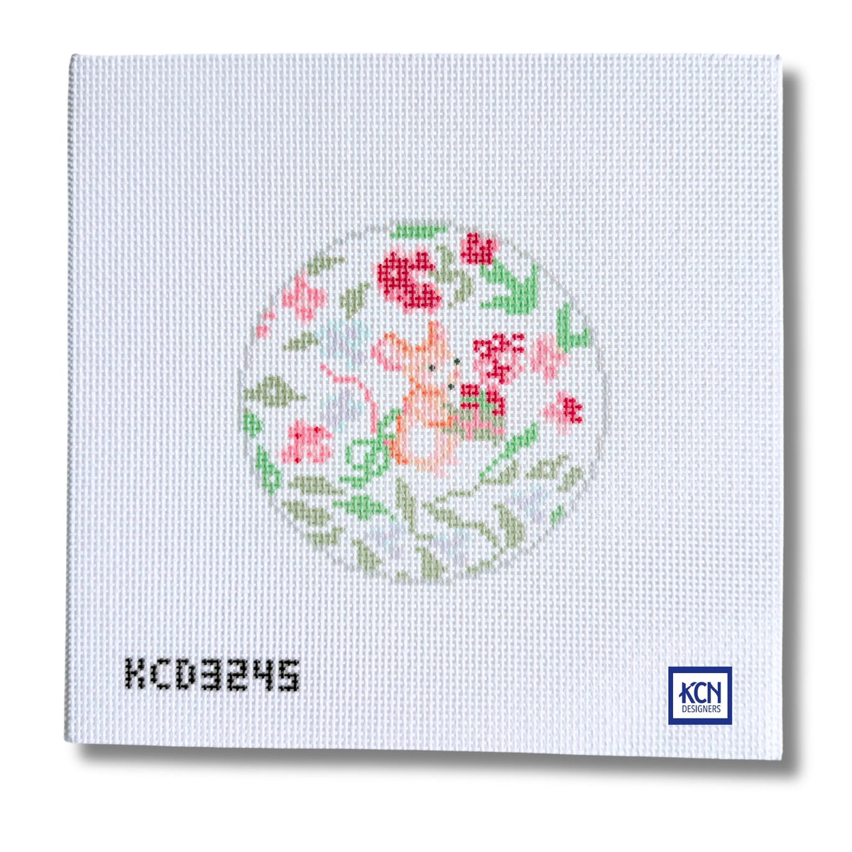 Mouse with Gift round needlepoint canvas by Pearly Gates Designs for KCN Designers