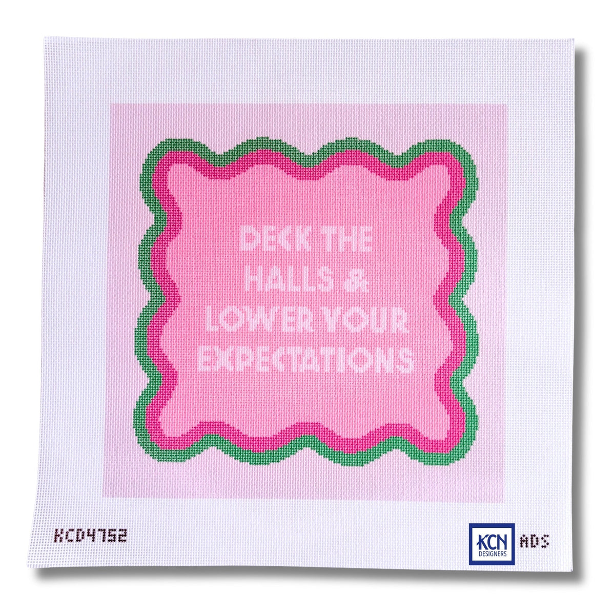 Deck the Halls and Lower Your Expectations needlepoint canvas by Ampersand Design Studio for KCN Designers