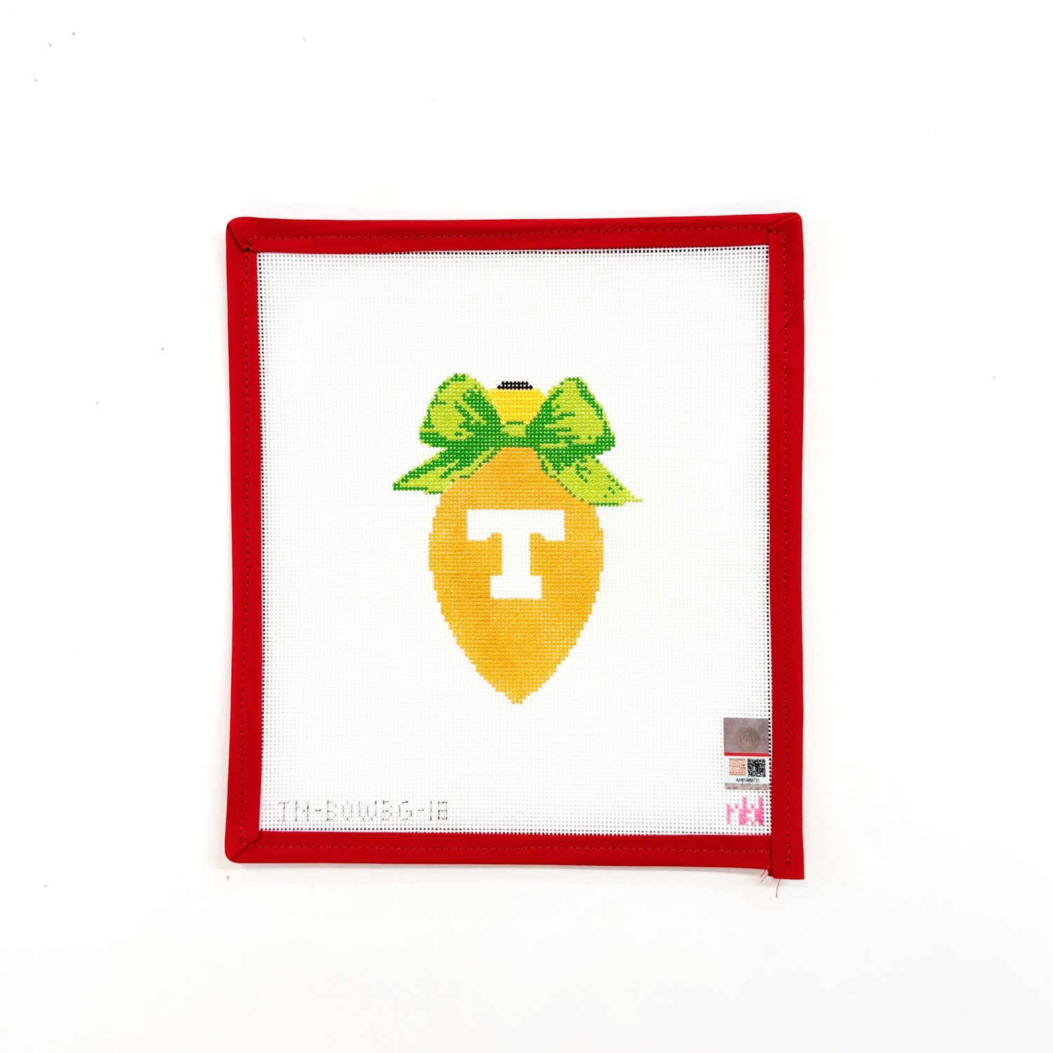 Tennessee Volunteers Christmas Bow Light Bulb, green bowNeedlepoint by LauraCanvasThe Red Thread Atelier
