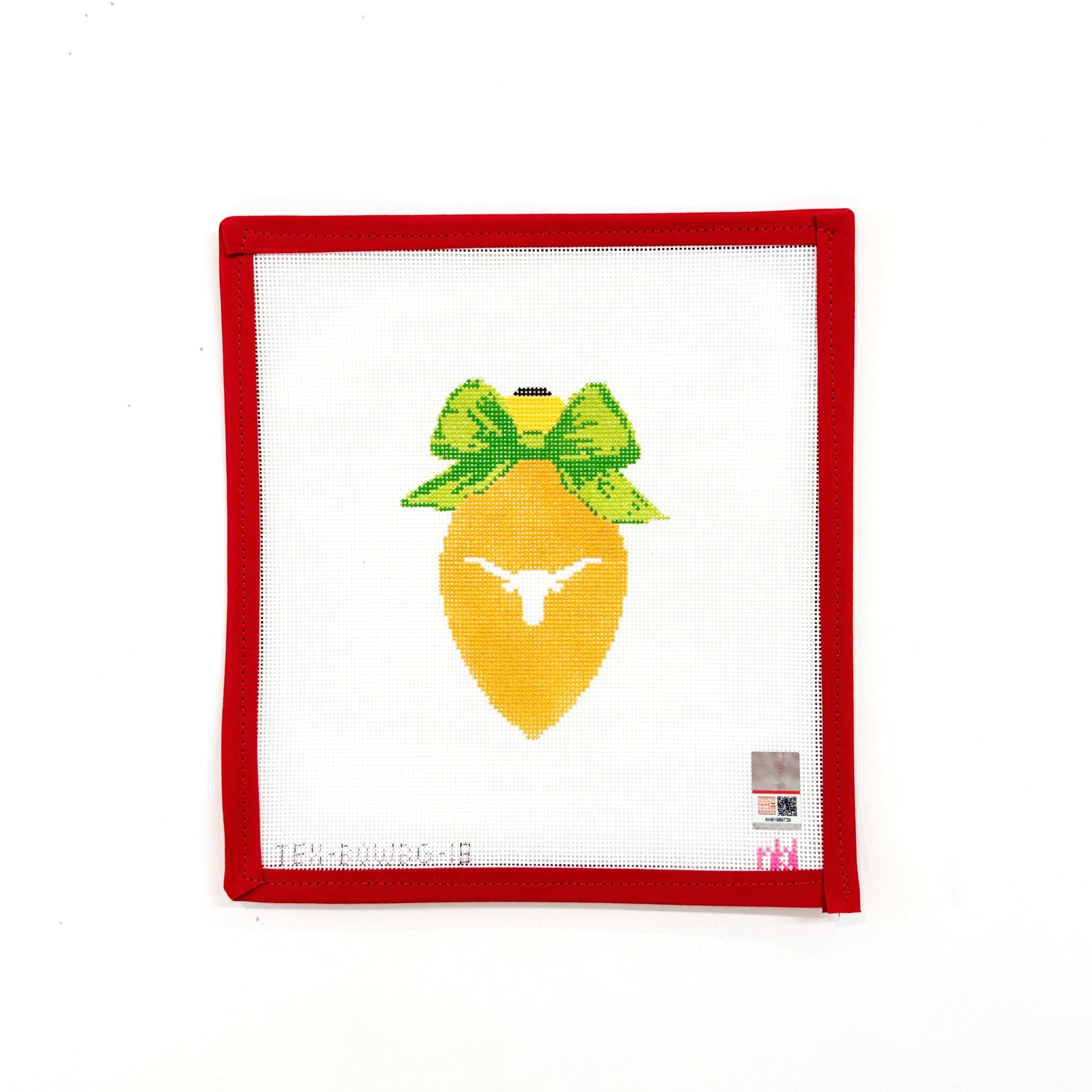 U Texas Austin Christmas Bow Light Bulb, green bowNeedlepoint by LauraCanvasThe Red Thread Atelier
