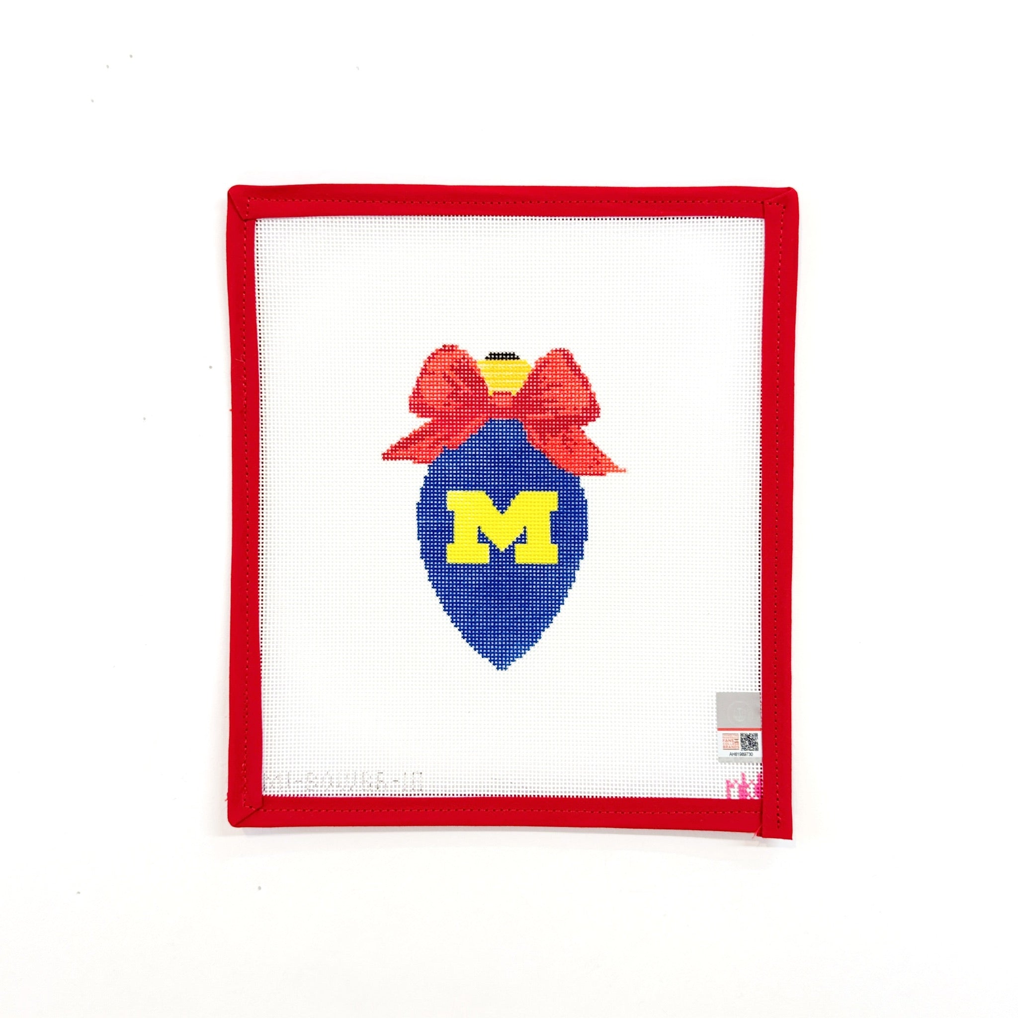 U Michigan Christmas Bow Light Bulb, red bowNeedlepoint by LauraCanvasThe Red Thread Atelier