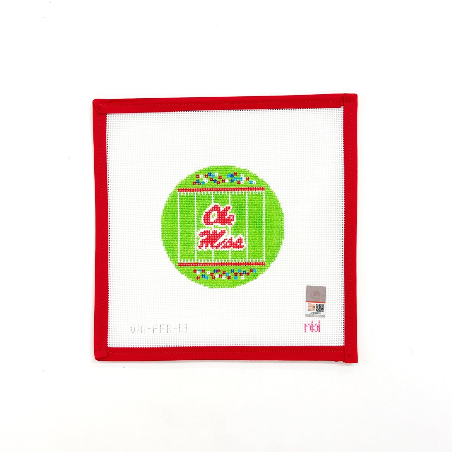 Ole Miss Football Field RoundNeedlepoint by LauraCanvasThe Red Thread Atelier