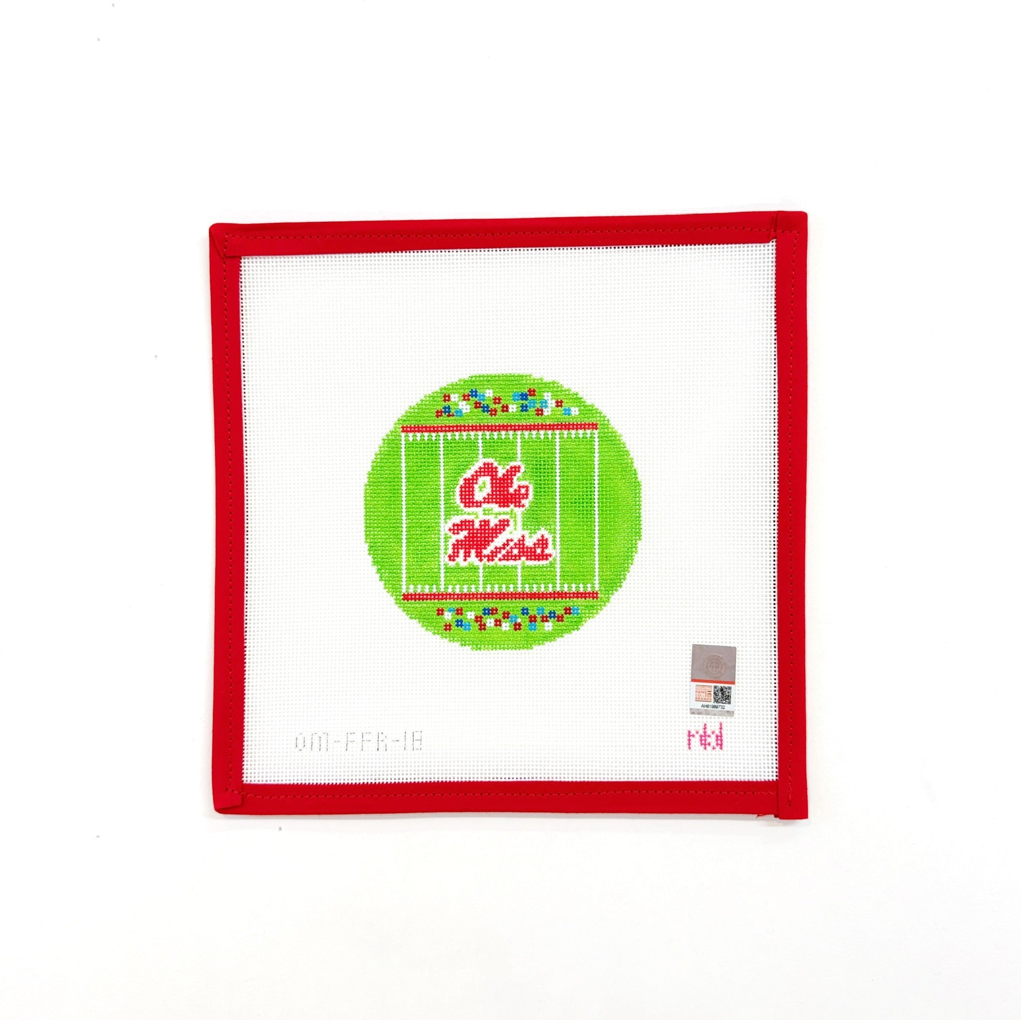 Ole Miss Football Field RoundNeedlepoint by LauraCanvasThe Red Thread Atelier