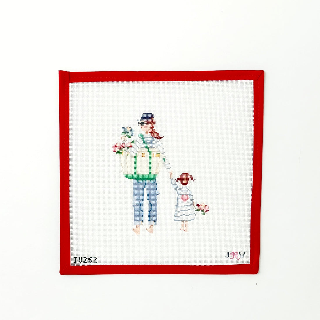 Mother &amp; Child - Brunette with DaughterJennifer Vallez NeedlepointCanvasThe Red Thread Atelier