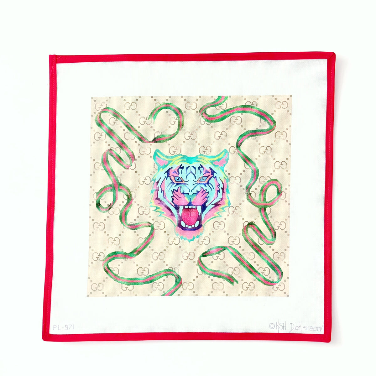 Designer Scarf Series - Gucci-Inspired Tiger w/ Green &amp; Red Swirling Ribbons