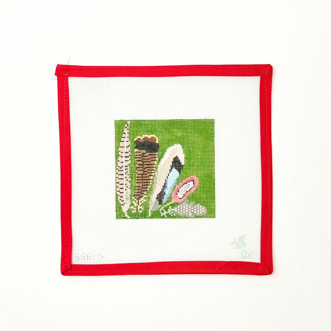 Game Bird Feather Coaster - GreenGingham StitcheryCanvasThe Red Thread Atelier