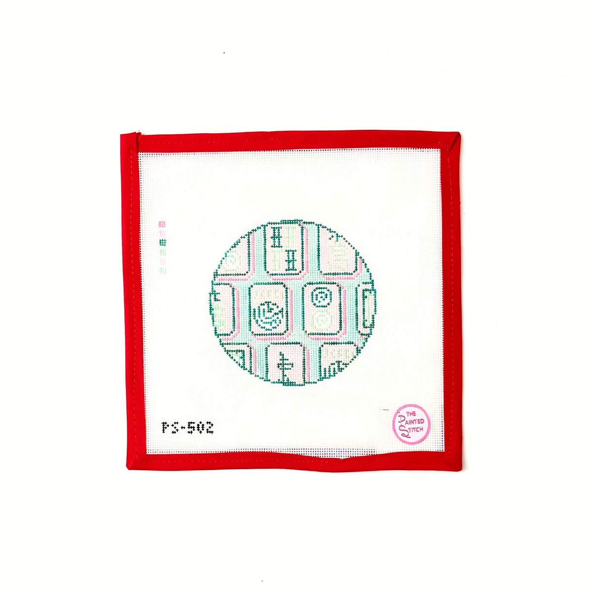 Mahjong Tiles Round: Pink + GreenPainted StitchCanvasThe Red Thread Atelier