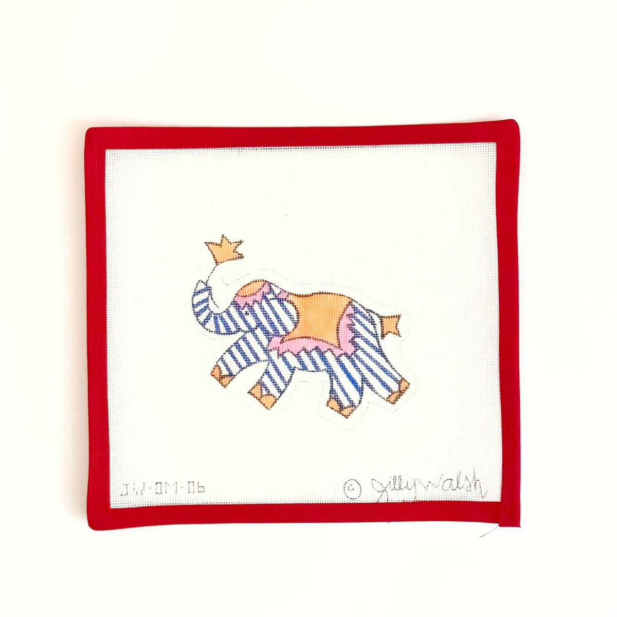 Jilly Walsh Mini Elephant - Periwinkle Stripes with Orange &amp; PinkKate DickersonCanvasThe Red Thread Atelier