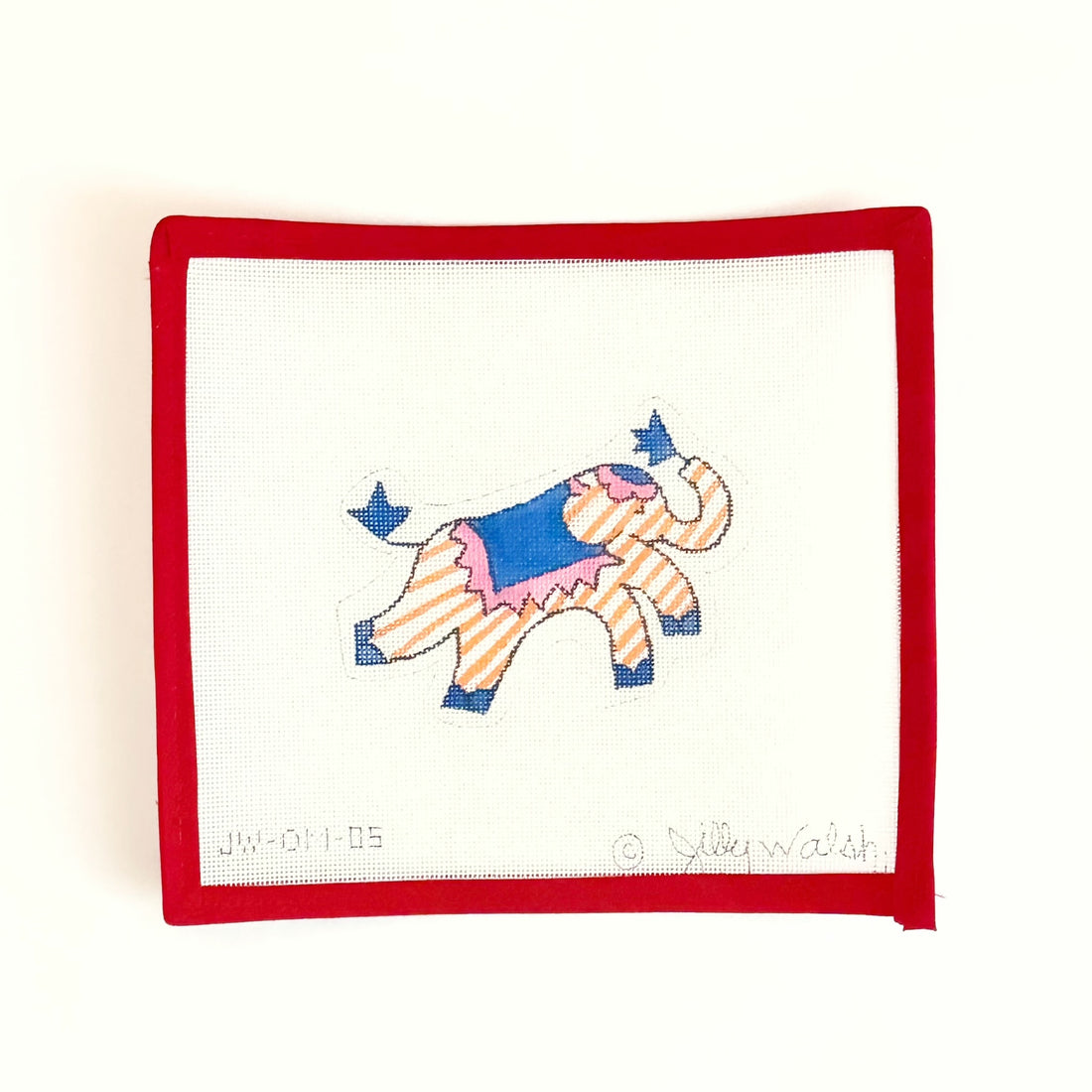 Jilly Walsh Mini Elephant - Orange Stripes with Periwinkle &amp; PinkKate DickersonCanvasThe Red Thread Atelier