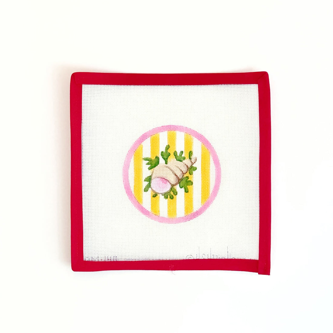 Mini Round - Snail on Pink Cabana StripesKate DickersonCanvasThe Red Thread Atelier