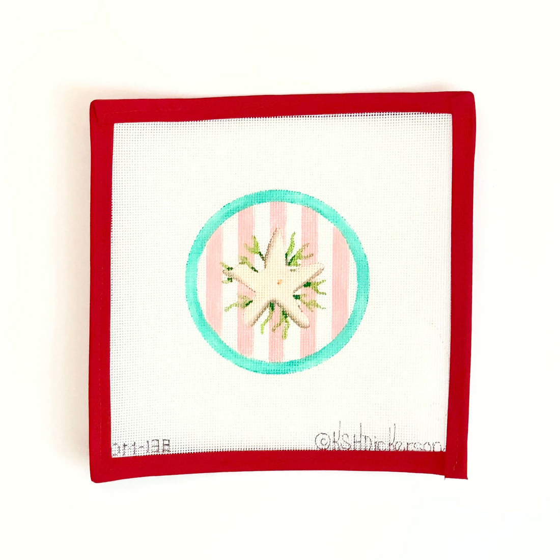 Mini Round - Starfish on Peach Cabana StripesKate DickersonCanvasThe Red Thread Atelier