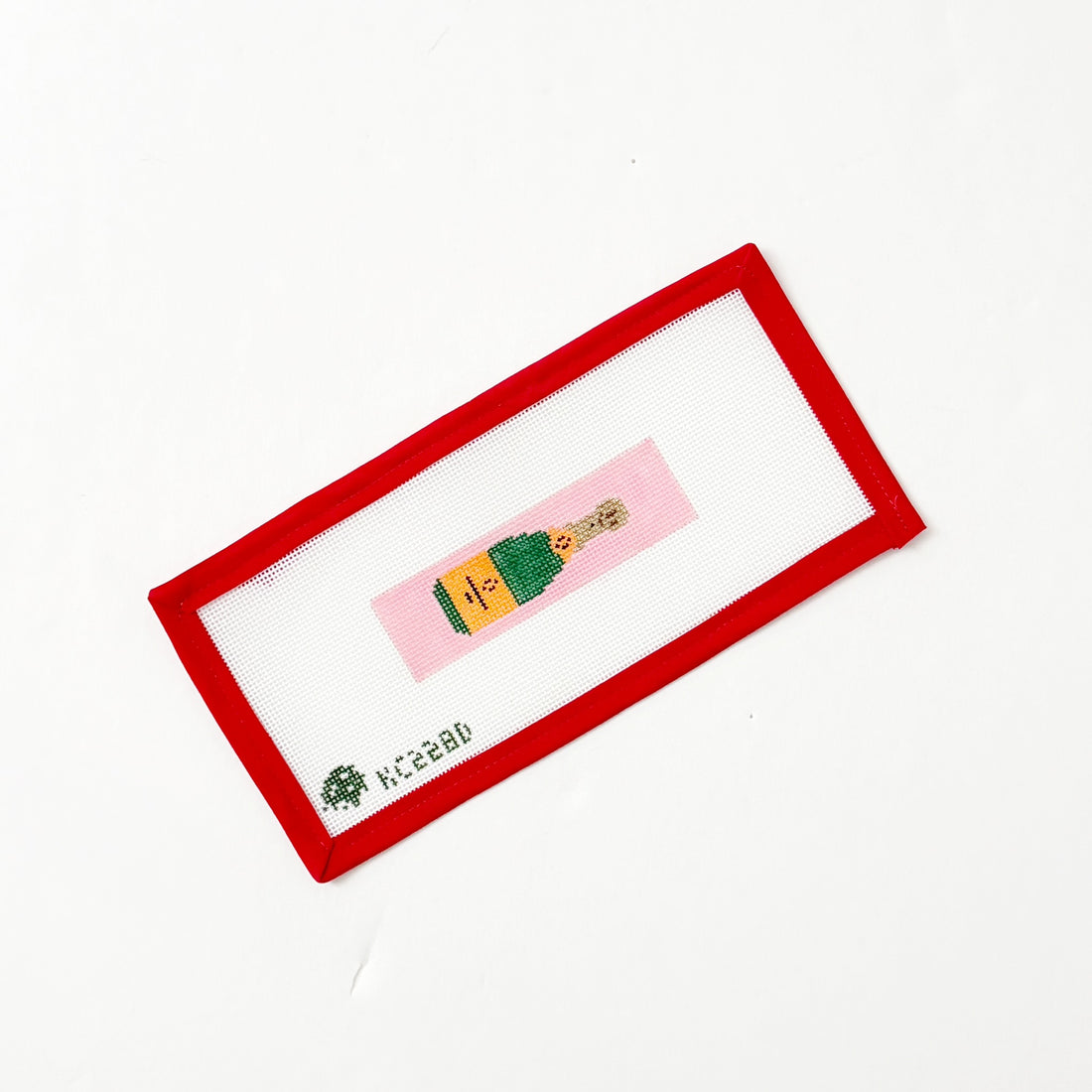Champagne Bottle Keychain - PinkElm Tree NeedlepointCanvasThe Red Thread Atelier