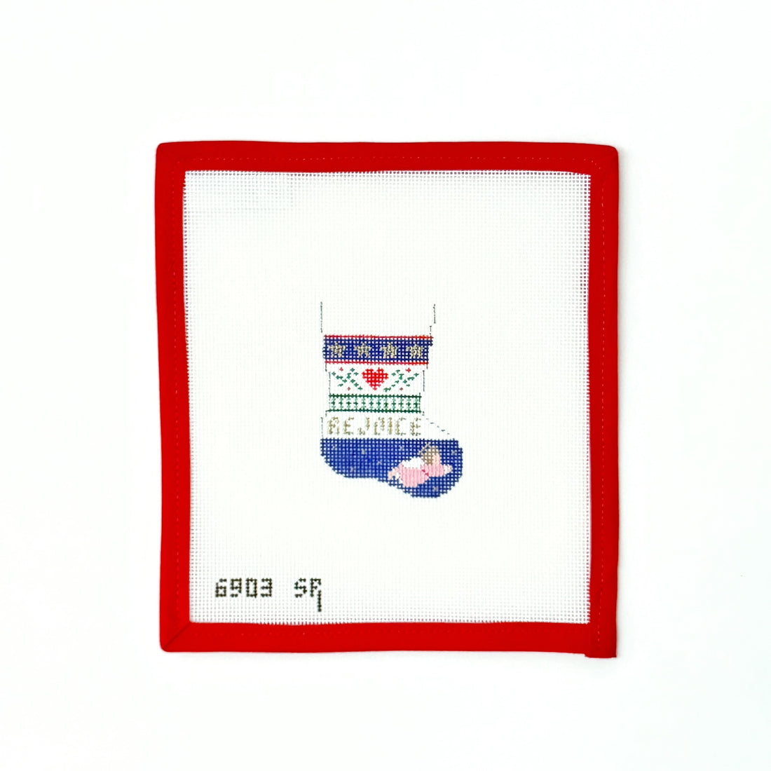 Rejoice Micro Stocking OrnamentSusan RobertsCanvasThe Red Thread Atelier