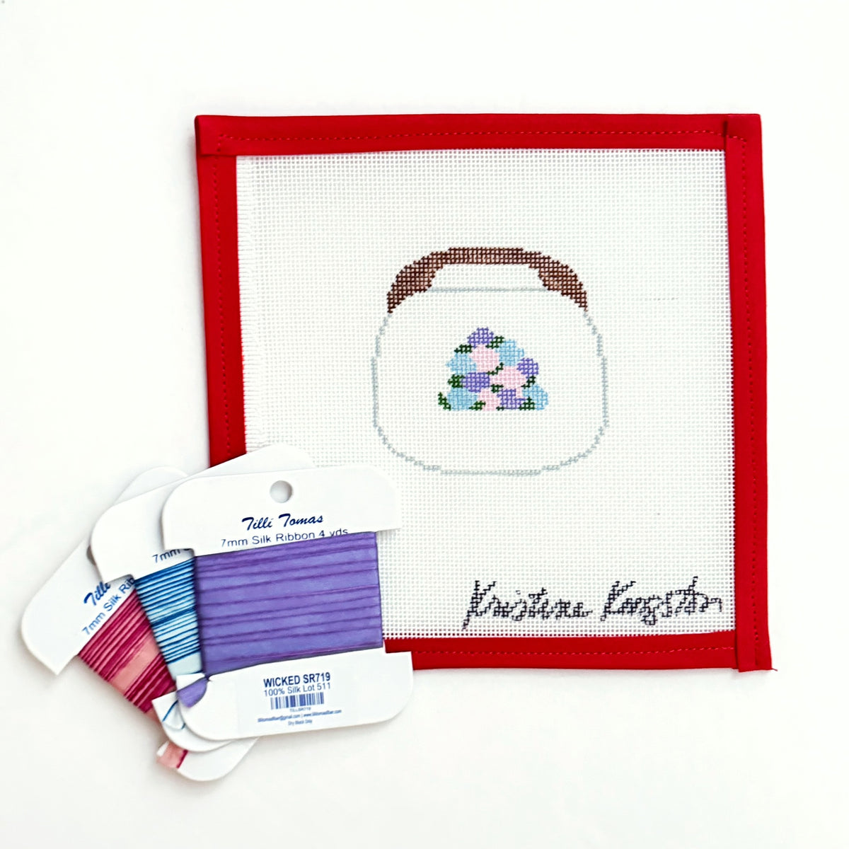 Hydrangea Bermuda Bag w Stitch Guide &amp; Ribbons