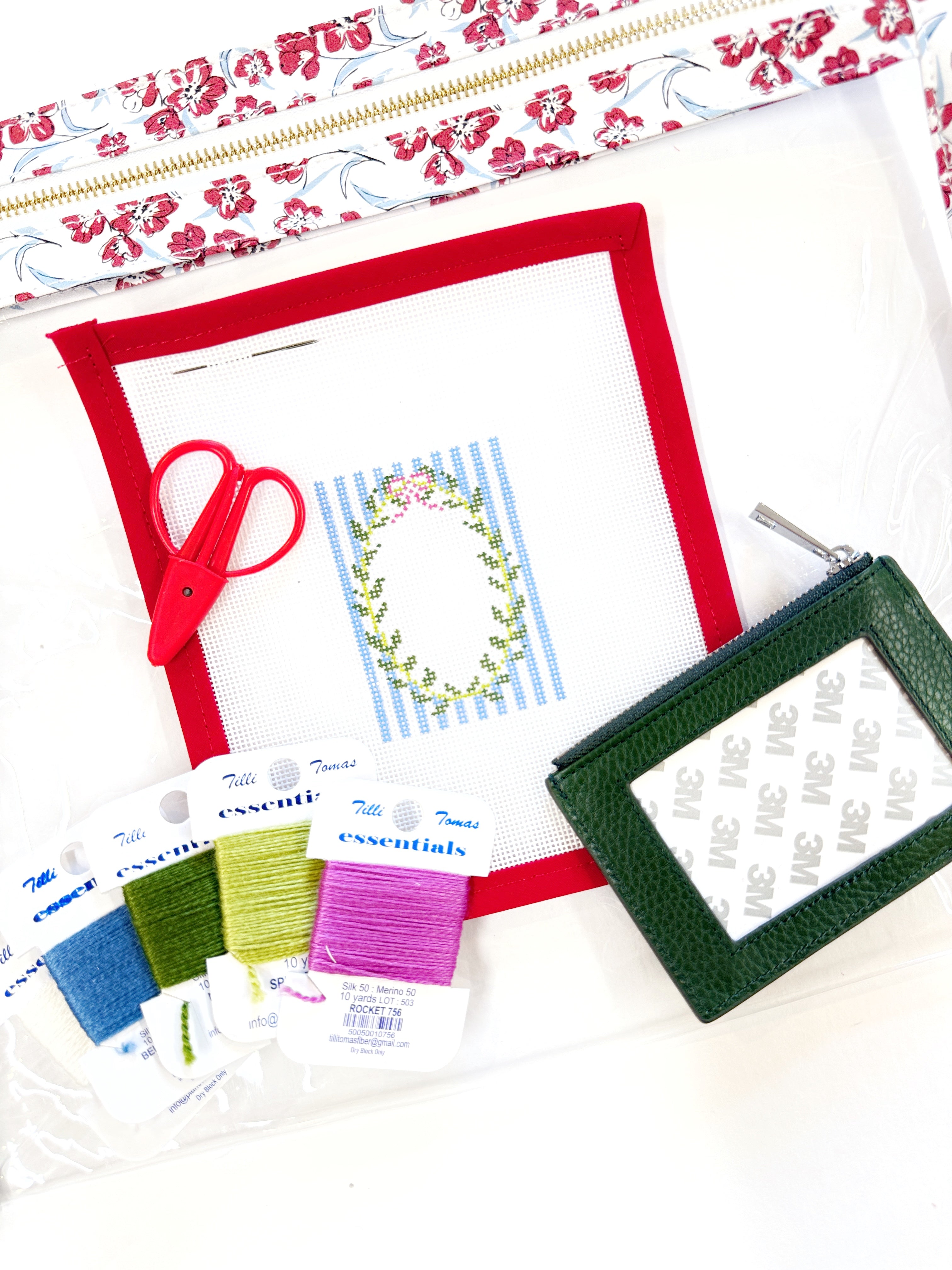 Ultimate Needlepoint Travel Kit - Striped Wreath Wallet