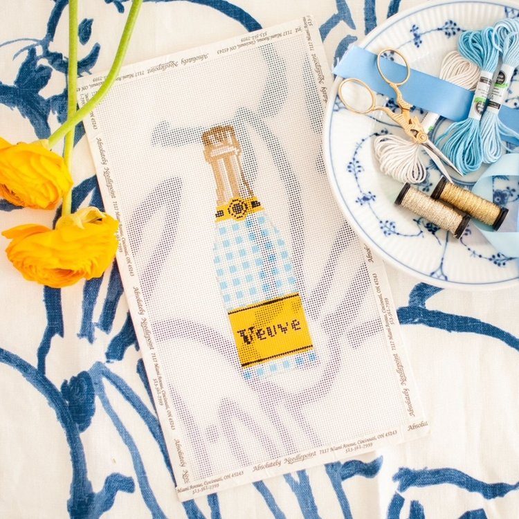 CLV004-BG Champagne Bottle - Blue Gingham