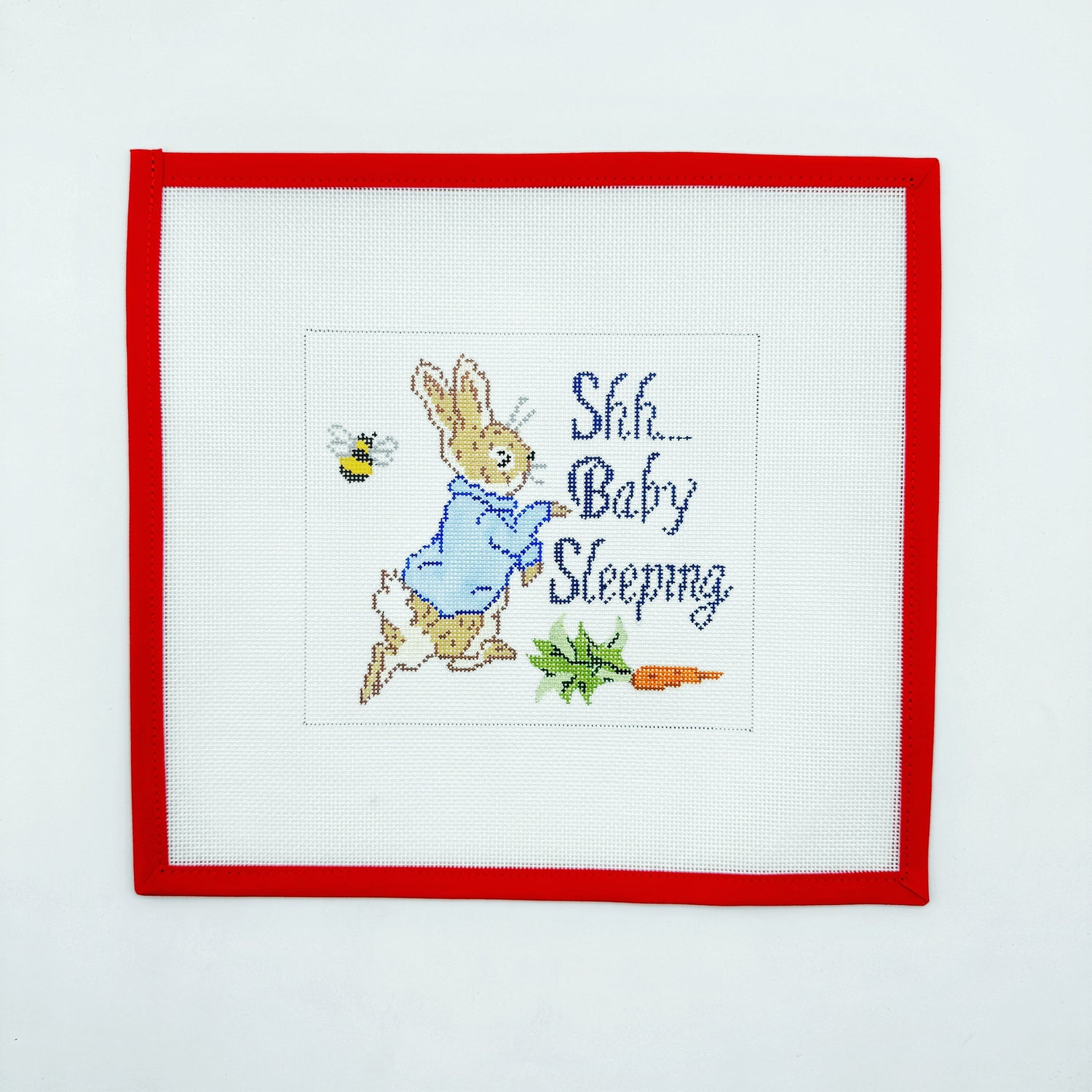 Shhhh, Baby Sleeping Peter RabbitElm Tree NeedlepointCanvasThe Red Thread Atelier