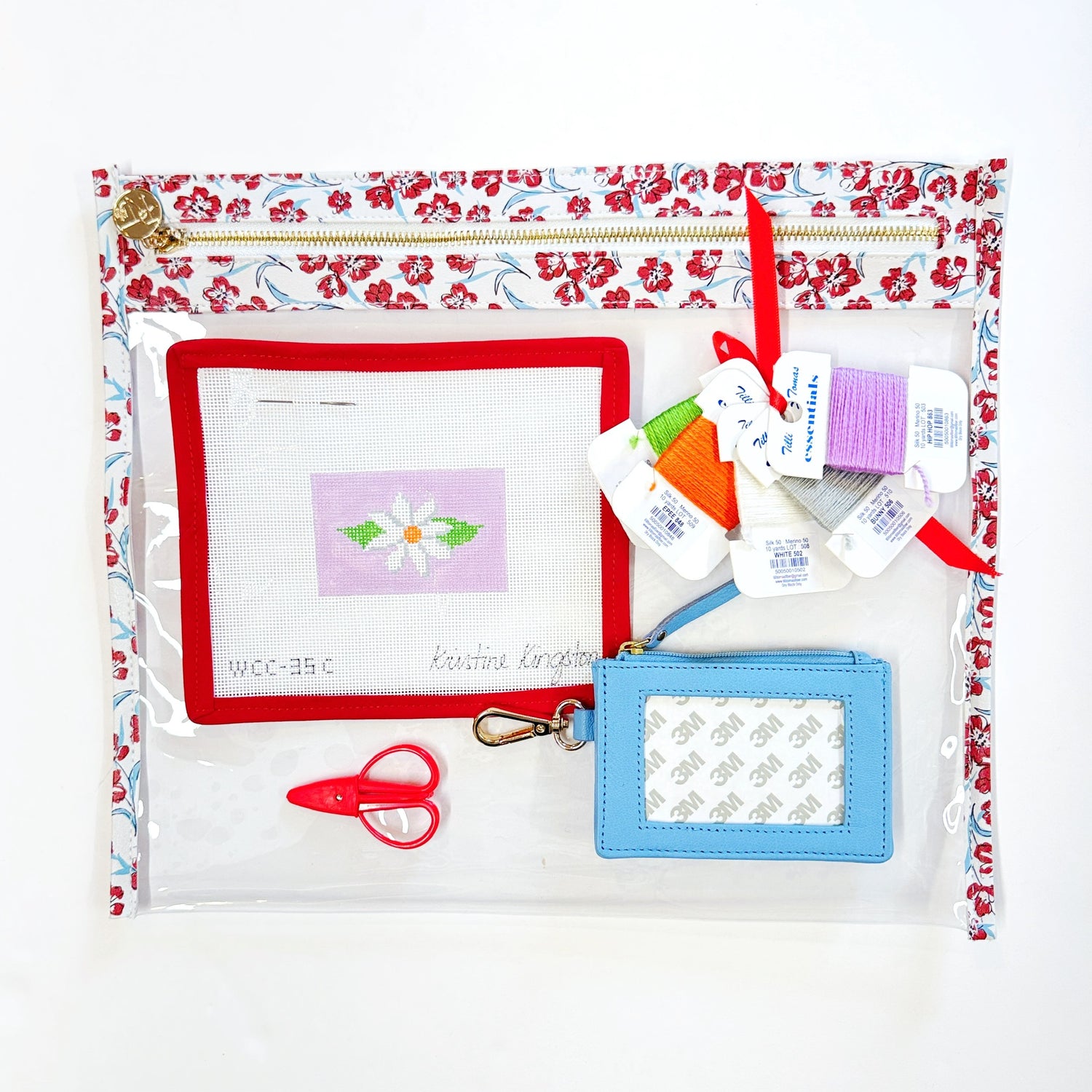 Ultimate Travel Kit - White Flower on Lilac, Lt Blue Zippered Card Case