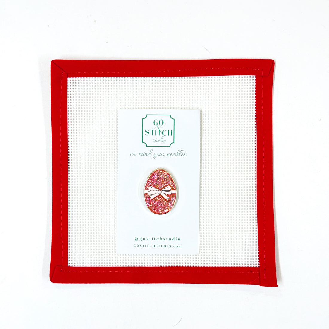 Pink Glitter Champagne Egg w Bow Needle Minder