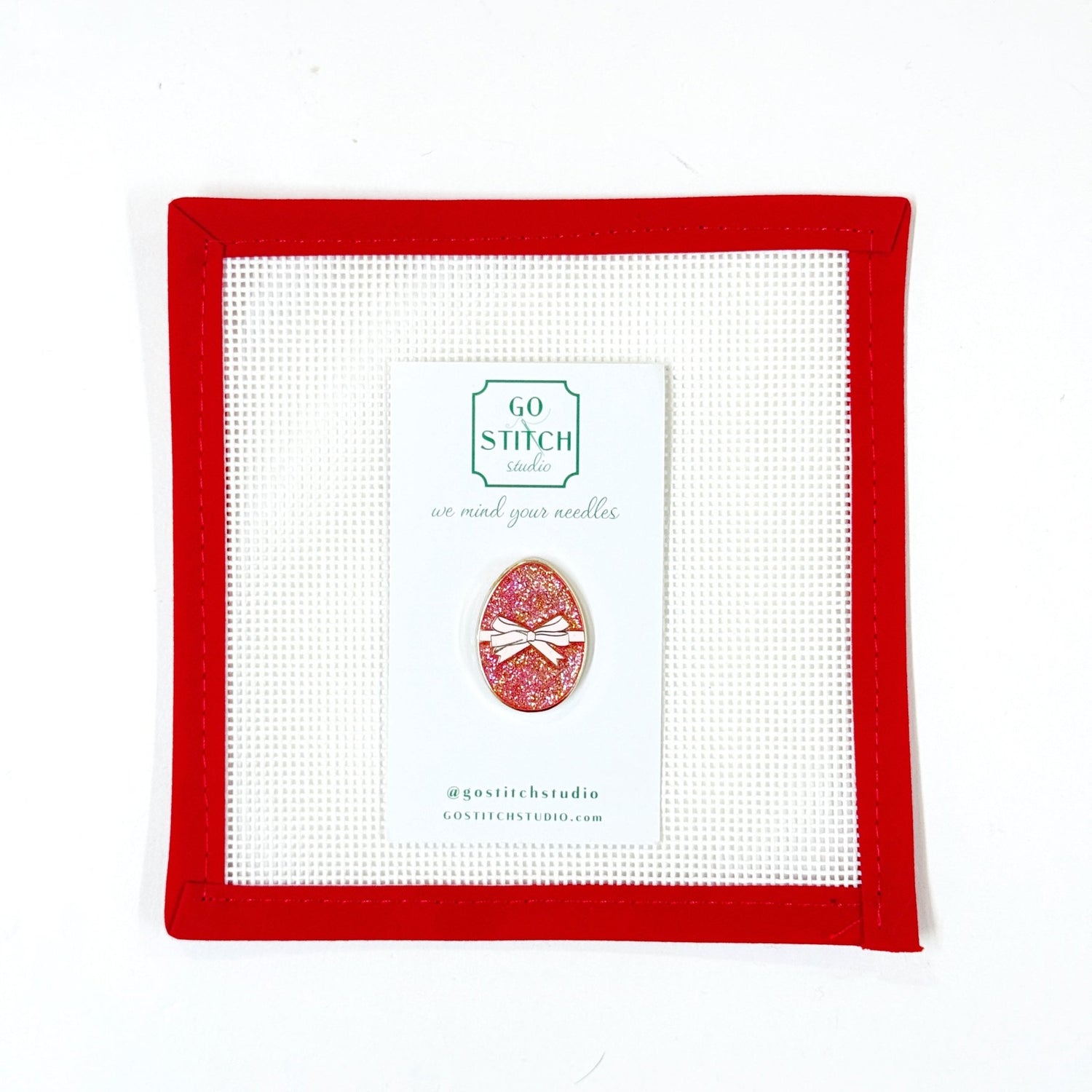 Pink Glitter Champagne Egg w Bow Needle MinderGo Stitch StudioNeedleminderThe Red Thread Atelier