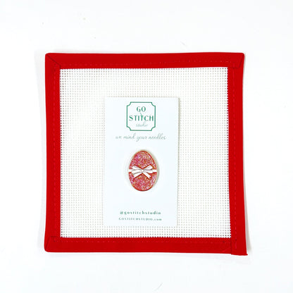 Pink Glitter Champagne Egg w Bow Needle MinderGo Stitch StudioNeedleminderThe Red Thread Atelier
