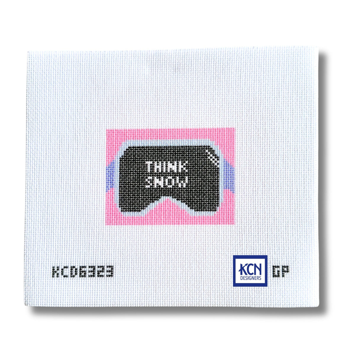 Think Snow luggage tag needlepoint canvas by Giddy Paperie for KCN Designers