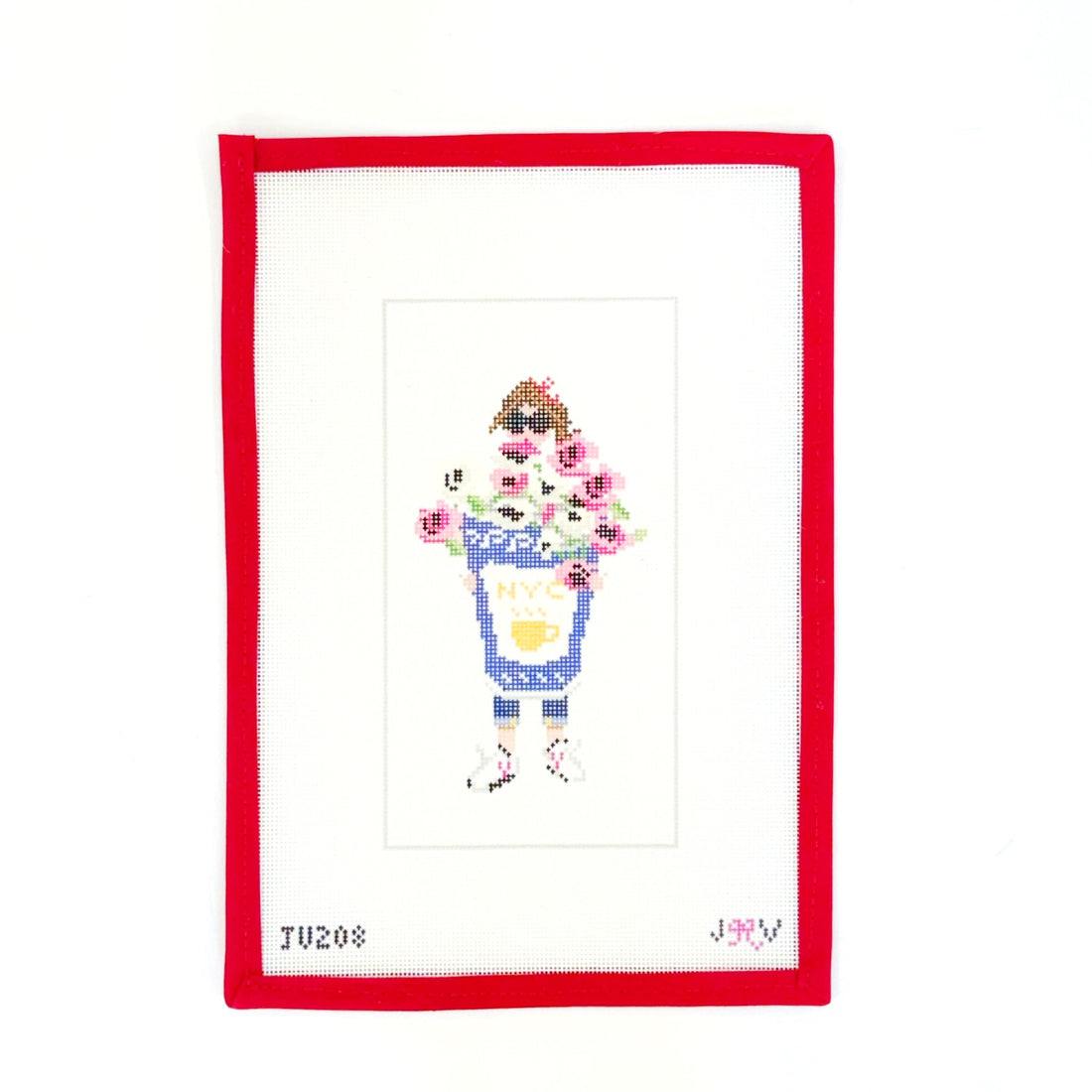 NYC Spring Coffee GirlJennifer Vallez NeedlepointCanvasThe Red Thread Atelier