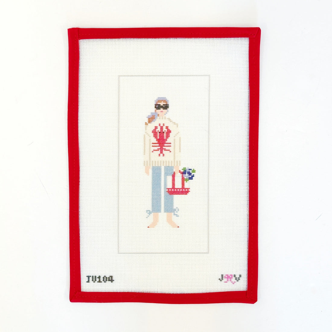 Lobster Sweater GirlJennifer Vallez NeedlepointCanvasThe Red Thread Atelier