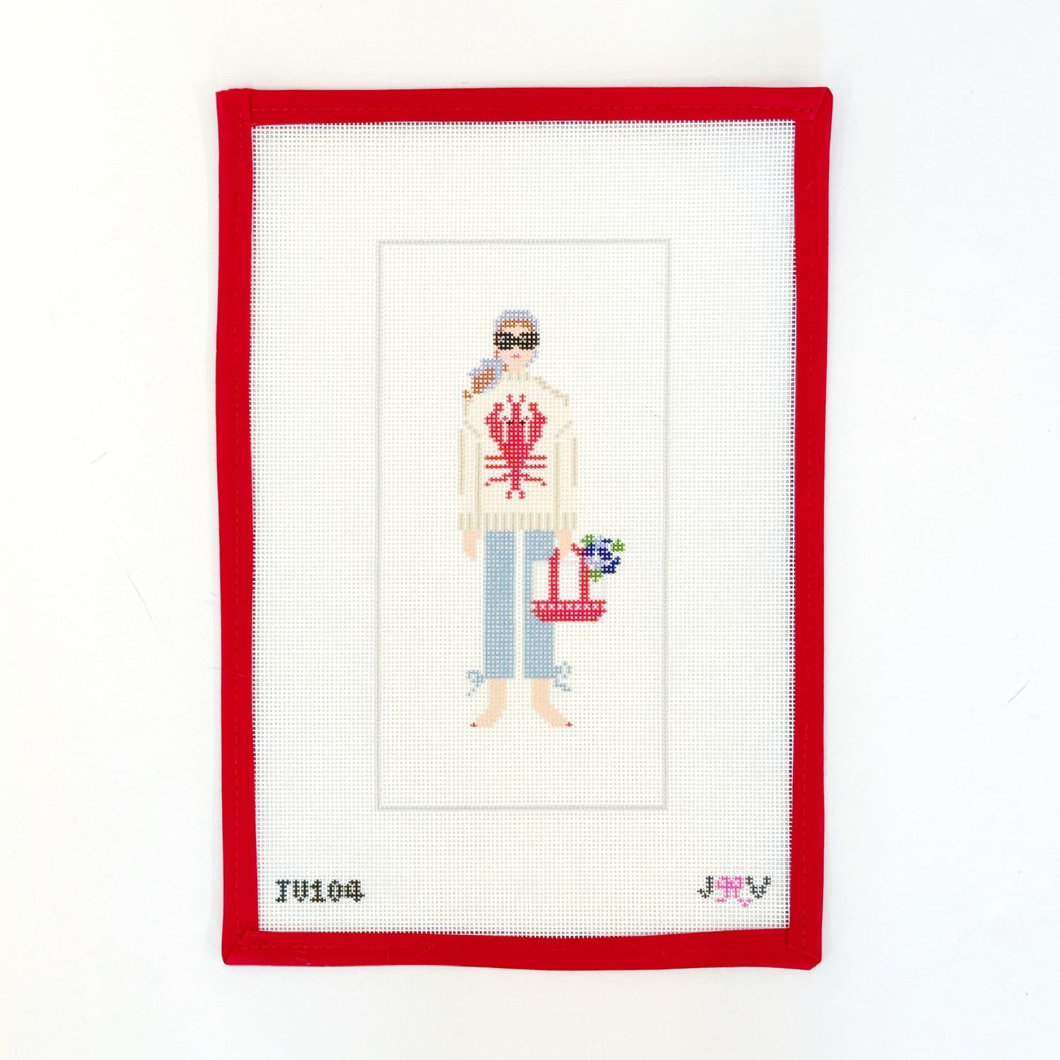 Lobster Sweater GirlJennifer Vallez NeedlepointCanvasThe Red Thread Atelier
