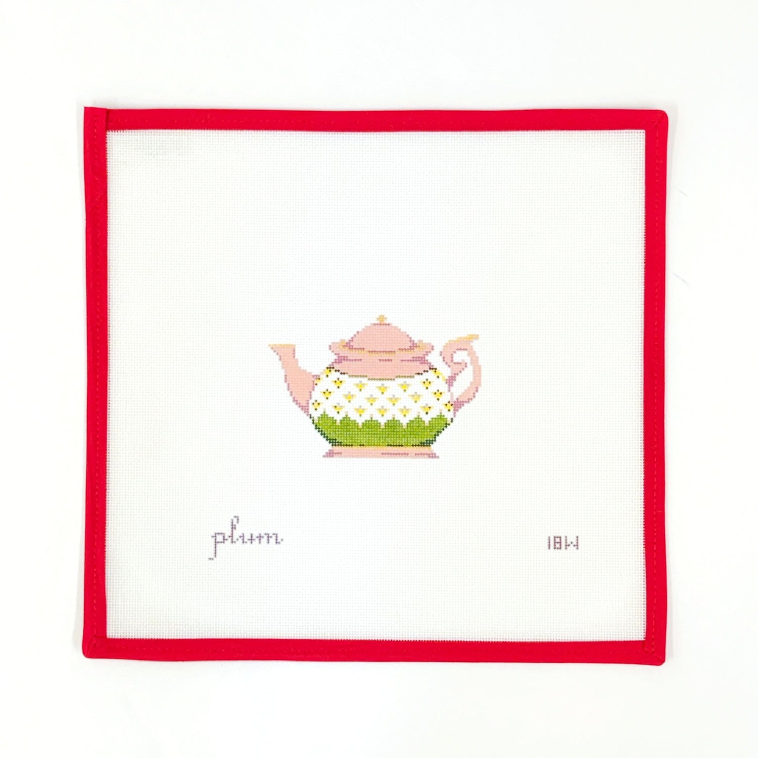 Teapot - Coral &amp; GreenPlum StitcheryCanvasThe Red Thread Atelier