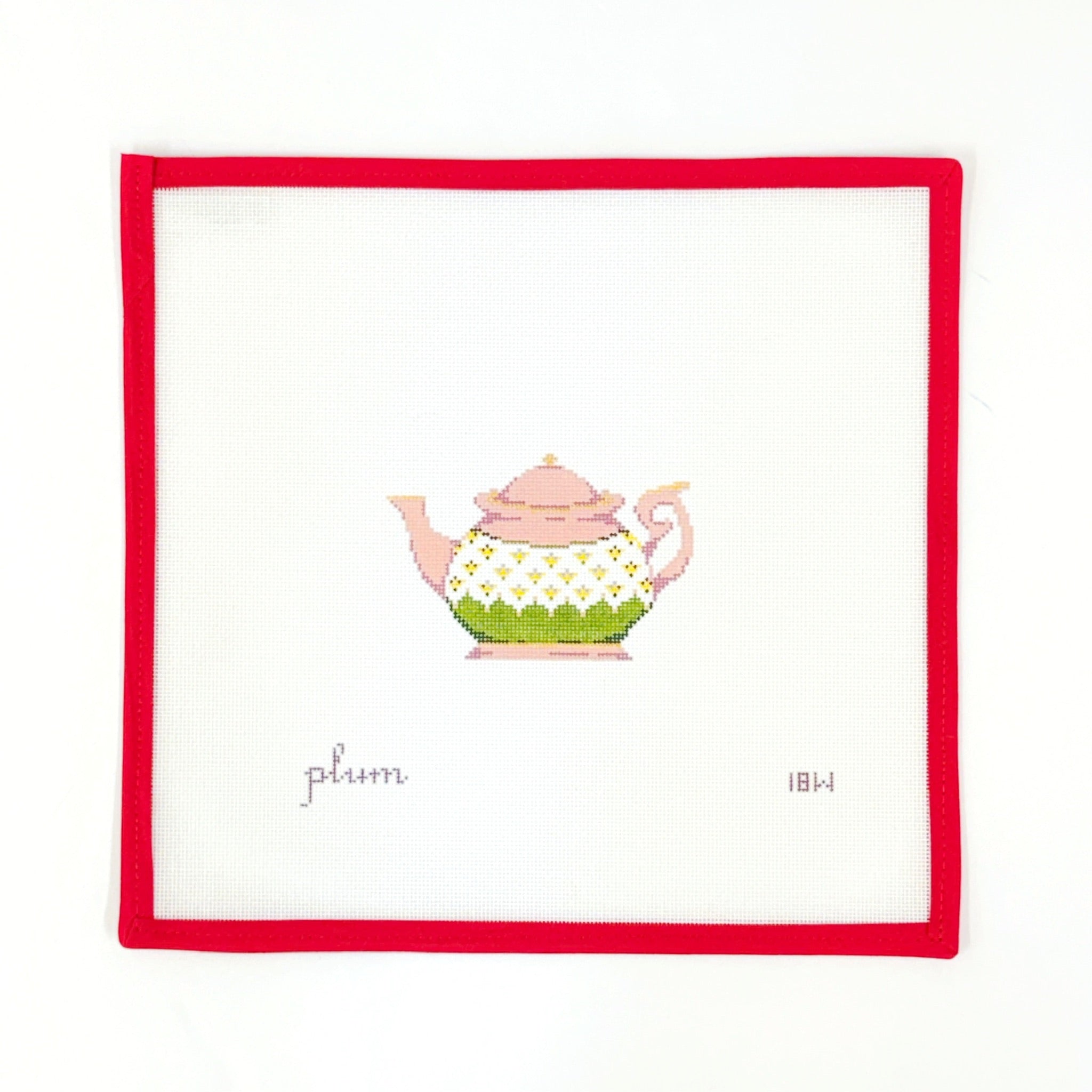Teapot - Coral &amp; GreenPlum StitcheryCanvasThe Red Thread Atelier
