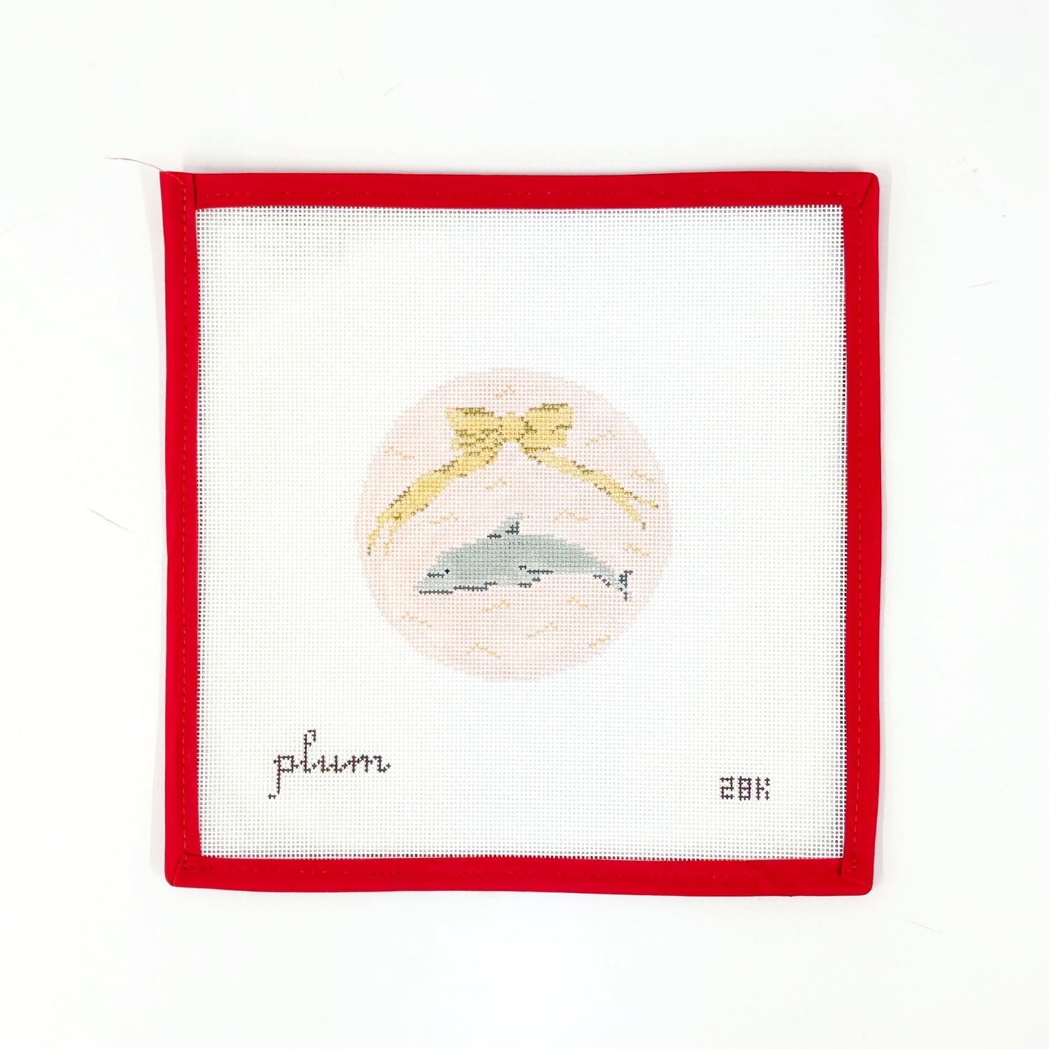 Dolphin w Gold BowPlum StitcheryCanvasThe Red Thread Atelier