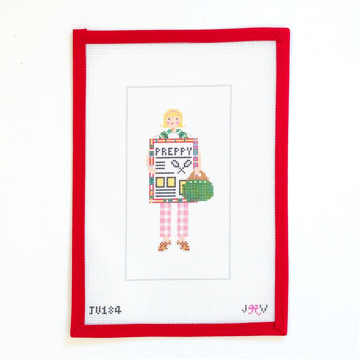 Preppy GirlJennifer Vallez NeedlepointCanvasThe Red Thread Atelier