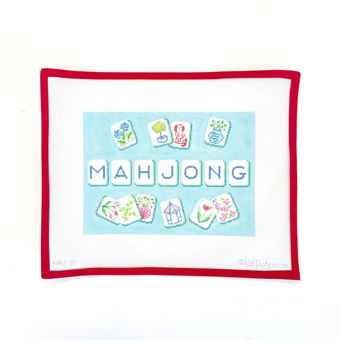 Mahjong Tile Bag - English Country Theme on blueKate DickersonCanvasThe Red Thread Atelier