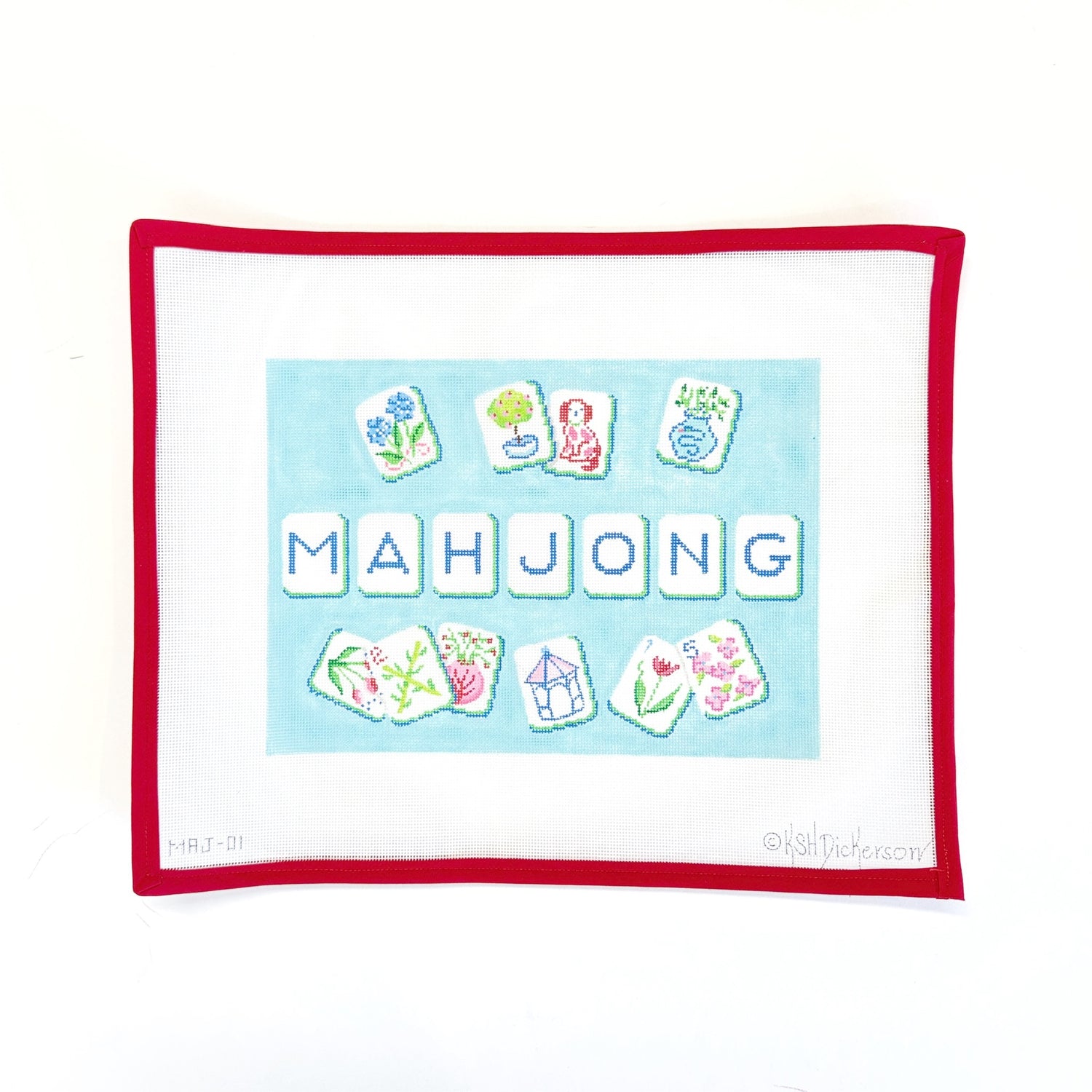 Mahjong Tile Bag - English Country Theme on blueKate DickersonCanvasThe Red Thread Atelier